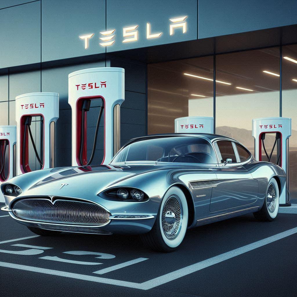 Telsa, gleaming chrome